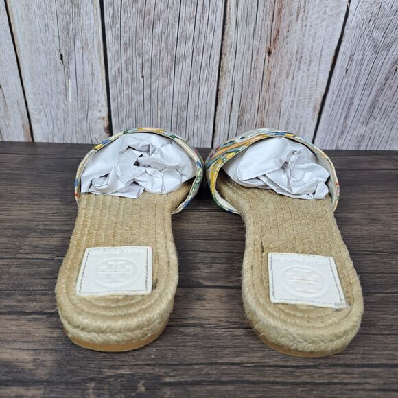Tory Burch Benton Open Toe Women's Sz 8.5 Espadrille Slides Ribbon Weave Floral - Picture 4 of 9
